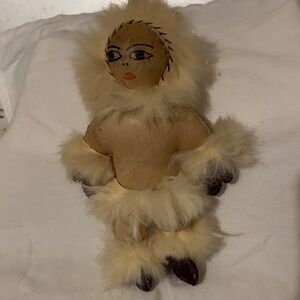 Vintage Handcrafted Leather Doll with Fur Trim